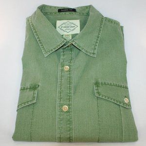 St. Johns Bay Classic Fit Canvas Short Sleeve Shirt XL Green